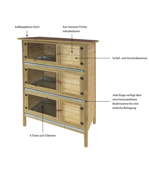 Elmato® Kaninchenstall Bavaria King, 3-stöckig, Ca. B118/H163/T70 Cm 4 Elmato® Kaninchenstall Bavaria King, 3-stöckig, Ca. B118/H163/T70 Cm – Bild 2
