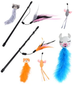 Dehner Premium Lovely Katzenspielzeug Set Lama Karl + Spielangeln Angelspaß