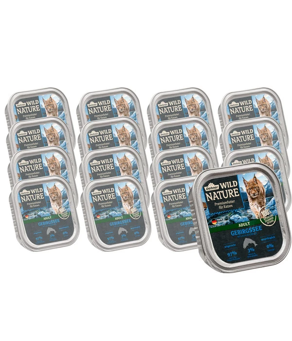 Dehner Wild Nature Nassfutter Für Katzen Gebirgssee Adult, Lachs & Forelle, 16 X 100 G 3 Dehner Wild Nature Nassfutter Für Katzen Gebirgssee Adult, Lachs & Forelle, 16 X 100 G